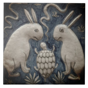 Repro Spanish Animal Rabbit Tortoise Gray Tile Fliese