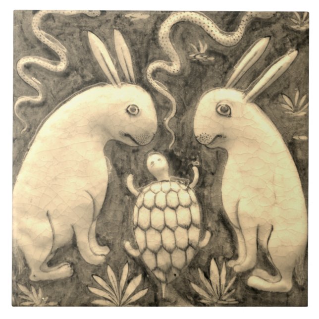 Repro Spanish Animal Rabbit Tortoise Sepia Tile Fliese (Vorderseite)