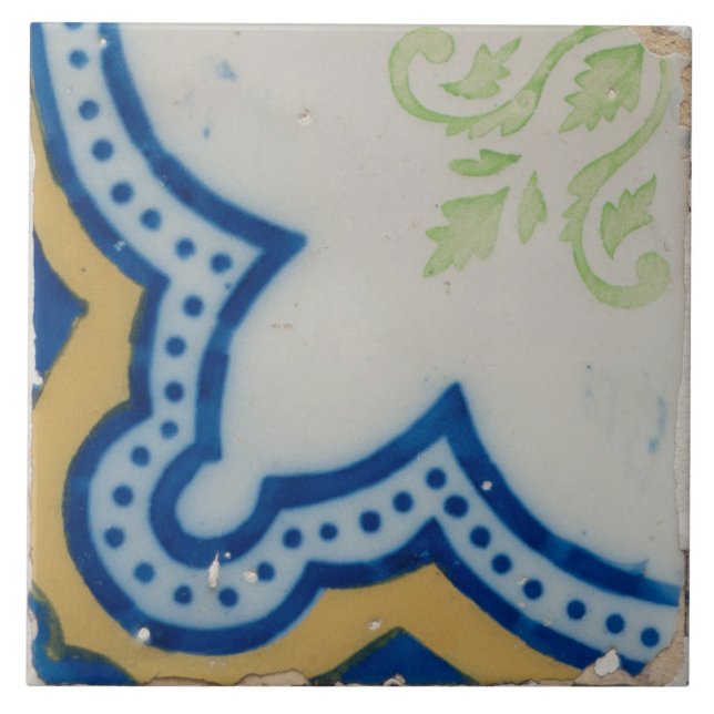 Repro Spanish Geometric Azulejos Blue Yellow Tile Fliese (Vorderseite)