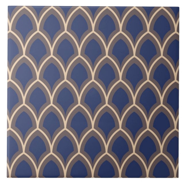 Repro Spanish Geometric Scale Azulejos Blue Fliese (Vorderseite)