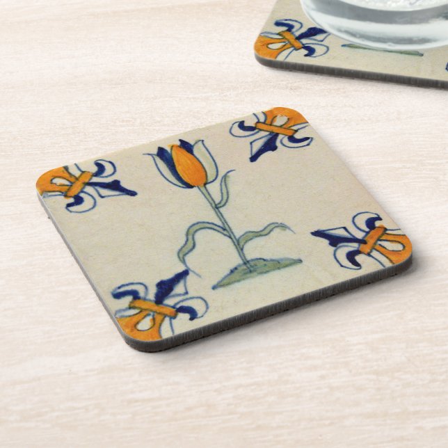 Repro Traditioneller Gelber Tulip Delft Tile Getränkeuntersetzer (Linke Seite)