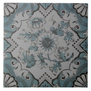 Repro Viktorianisch Aqua Blue Floral Transferware Fliese