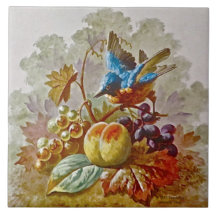 Repro Viktorianisch handbemalt Bird & Fruit Tile #