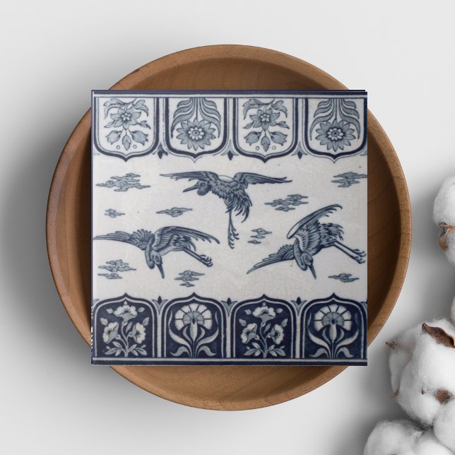 Repro Vintag Minton Blue und White English Tile Fliese (birds tiles are repro of classic minton tiles with flying cranes in blue and whote)