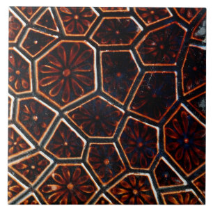 Repro Vintage Imitate Relief Brown Geometric Flora Fliese