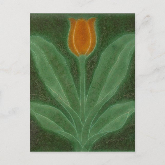 Repro Yellow Green Tulip Art Nouveau Tile Card Postkarte (Vorderseite)
