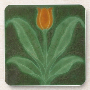 Repro Yellow Green Tulip Art Nouveau Tile Getränkeuntersetzer