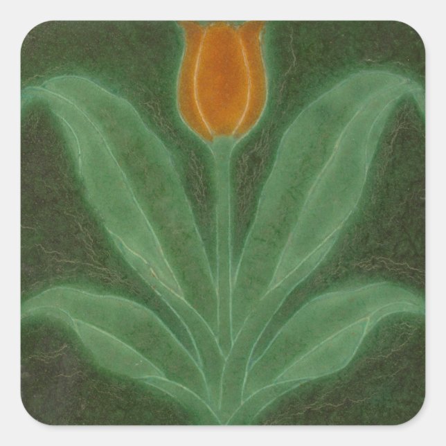 Repro Yellow Green Tulip Art Nouveau Tile Quadratischer Aufkleber (Vorderseite)