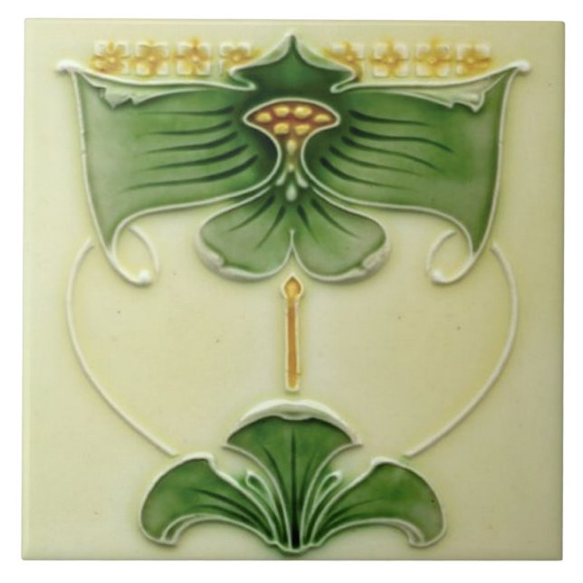 Reproduction 1900 Art Nouveau Majolica Floral Fliese (Vorderseite)