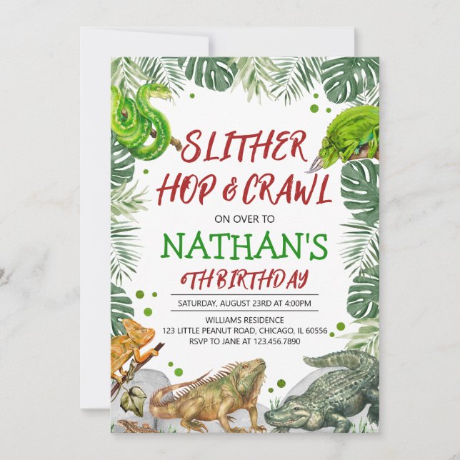 Reptil Birthday Einladung (Vorderseite)