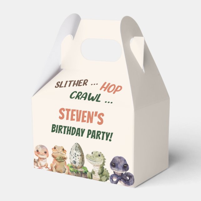 Reptil Kindergeburtstag Party Geschenkschachtel (Vorderseite)