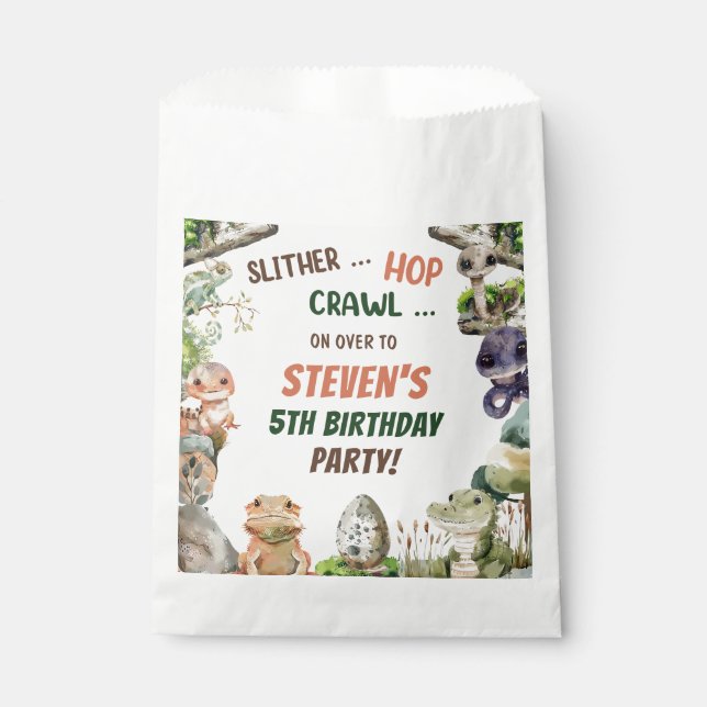 Reptil Kindergeburtstag Party Geschenktütchen (Vorderseite)