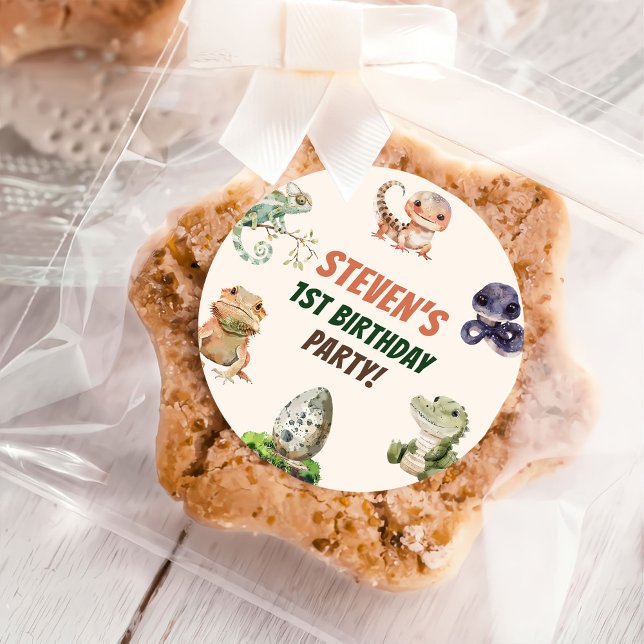 Reptil Kindergeburtstag Party Runder Aufkleber (Von Creator hochgeladen)