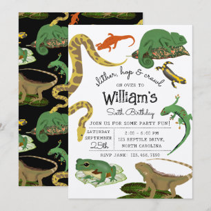 Reptil, Lizards und Amphibien Kindergeburtstag Kra Einladung