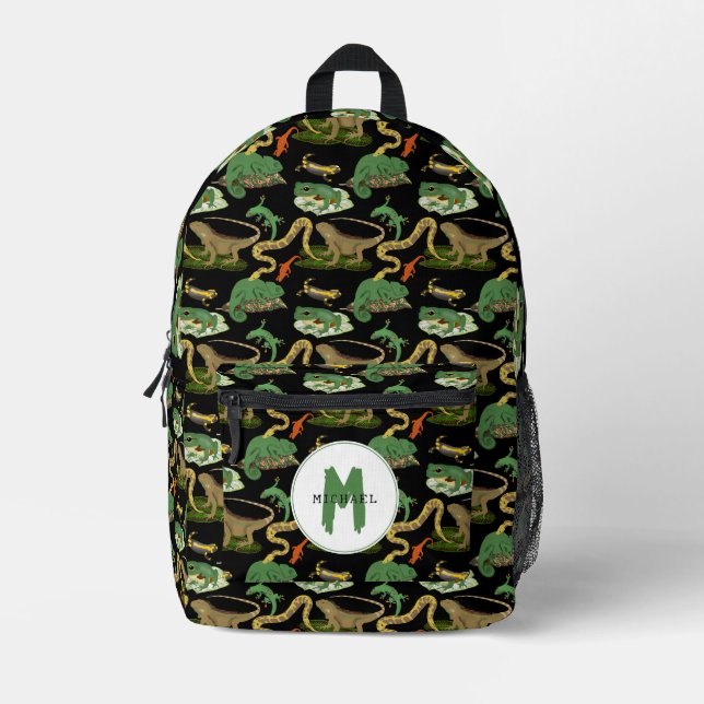 Reptil, Lizens und Amphibien Kids Monogram School Bedruckter Rucksack (Vorderseite)