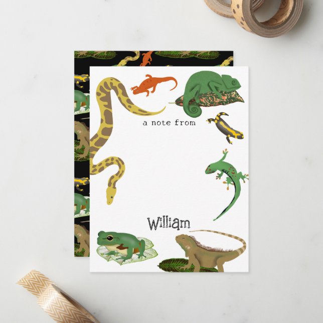Reptil, Lizens und Amphibien Name der Kinder Mitteilungskarte (Vorderseite/Rückseite Beispiel)