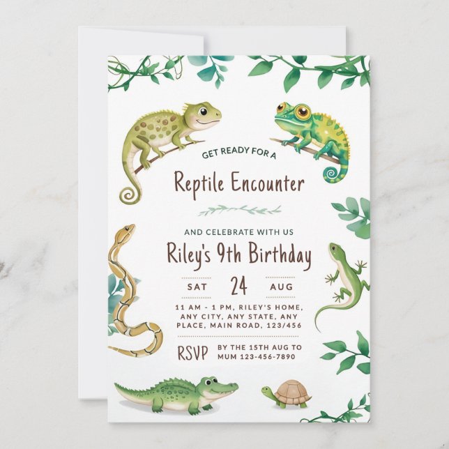 Reptile Birthday Schlange Party laden Digital Einl Einladung (Vorderseite)