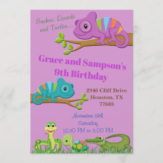 Reptile Jungle Snake Turtle Birthday Invitation Einladung