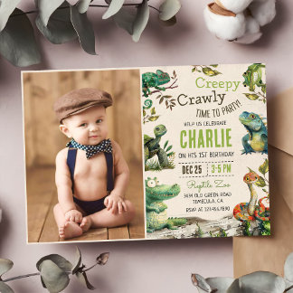 Reptile Kids 1. Geburtstag Foto Einladung