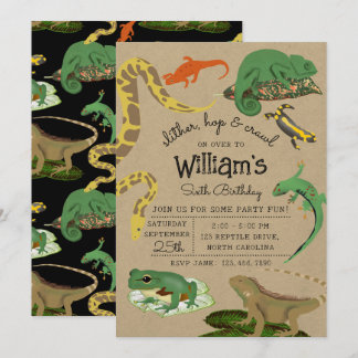 Reptile, Lizards & Amphibians Kids Birthday Kraft Einladung