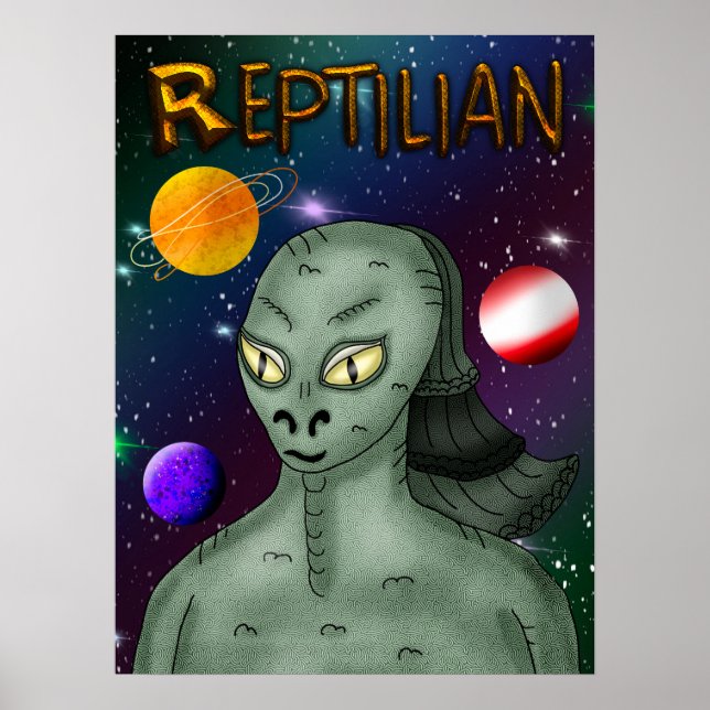 Reptilian Alien with Outer Space  Poster (Vorne)