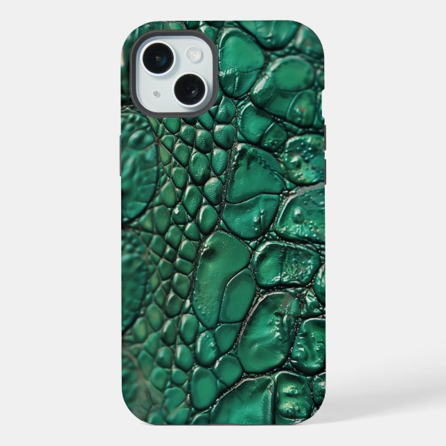 Reptilian Chic Emerald Design iPhone 15 Plus Hülle (Rückseite)