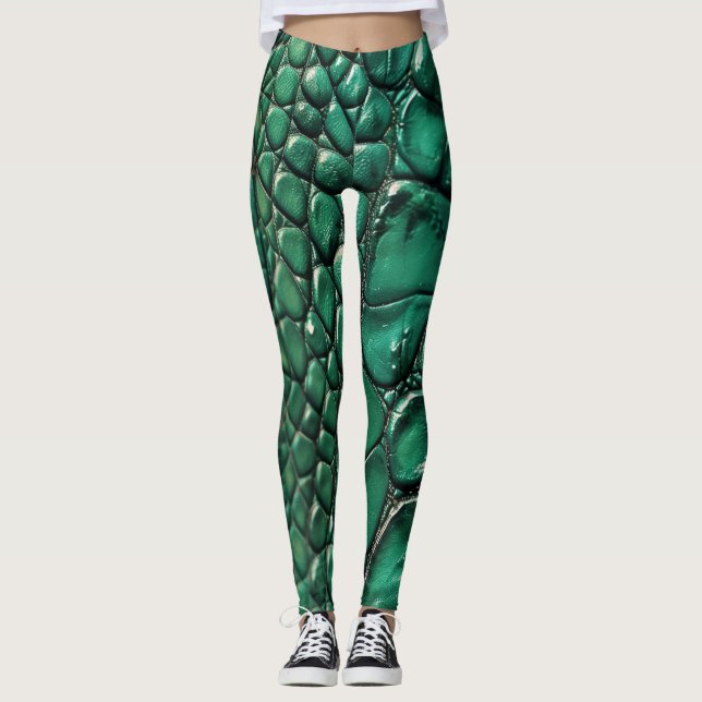 Reptilian Chic Emerald Design Leggings (Vorderseite)