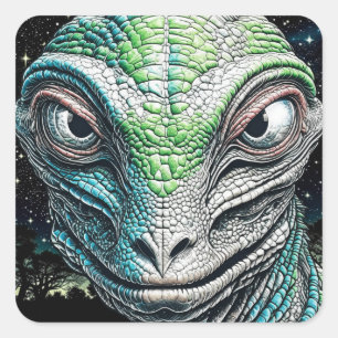 Reptilian Lizard Man Alien Extraterrestrial wird Quadratischer Aufkleber