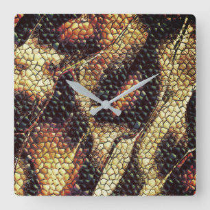 Reptilien der Haut mit gelblichen und dunklen Flec Quadratische Wanduhr