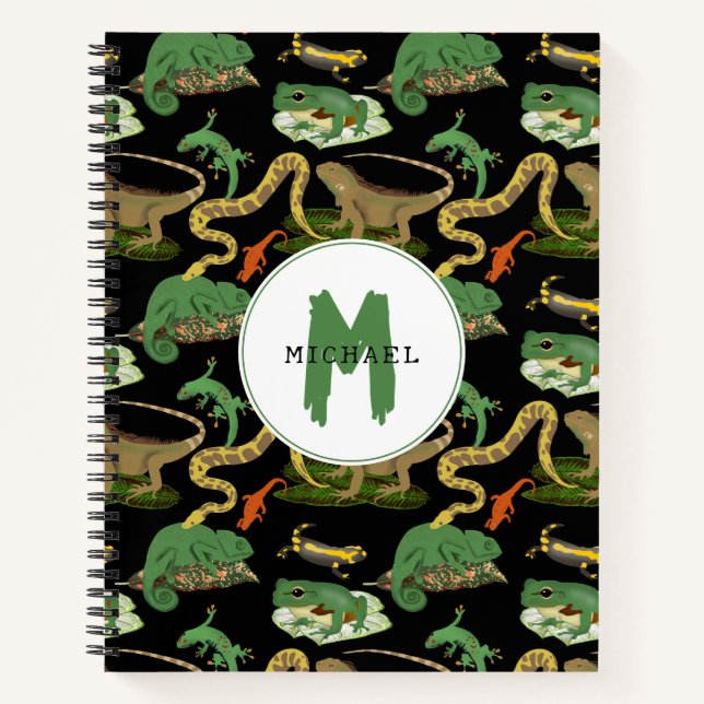 Reptilien, Eidechsen und Amphibien Monogramm der K Notizbuch (Vorderseite)