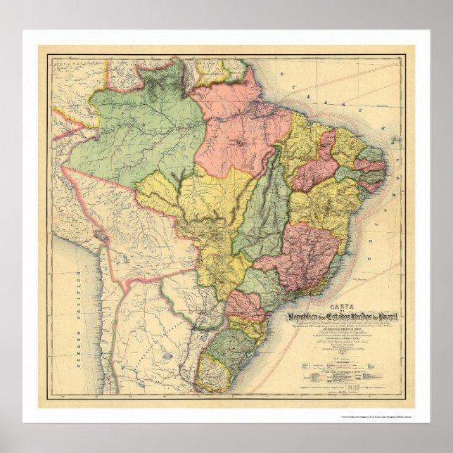 Republik Brasilien Karte 1892 Poster (Vorne)