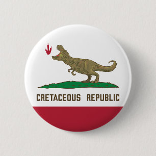Republik Kalifornien Flag T-rex Dinosaurier Button