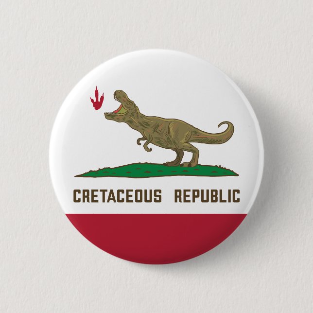 Republik Kalifornien Flag T-rex Dinosaurier Button (Vorderseite)
