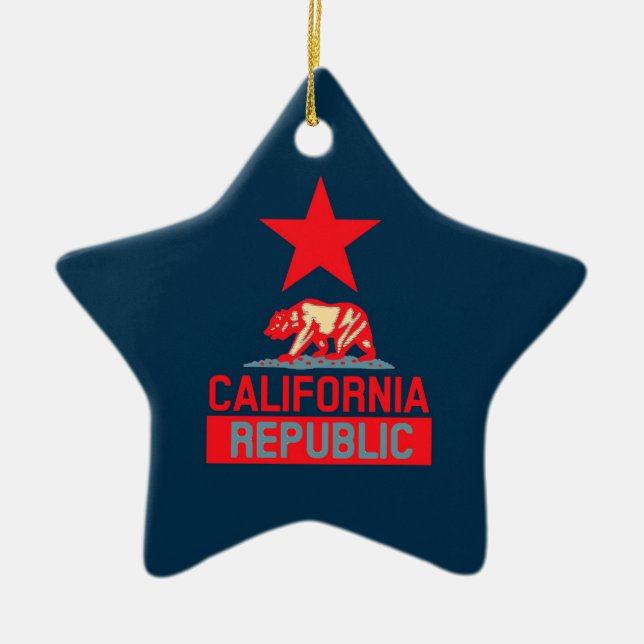 Republik Kalifornien in Rot-Blau-Dekoration Keramikornament (Vorne)