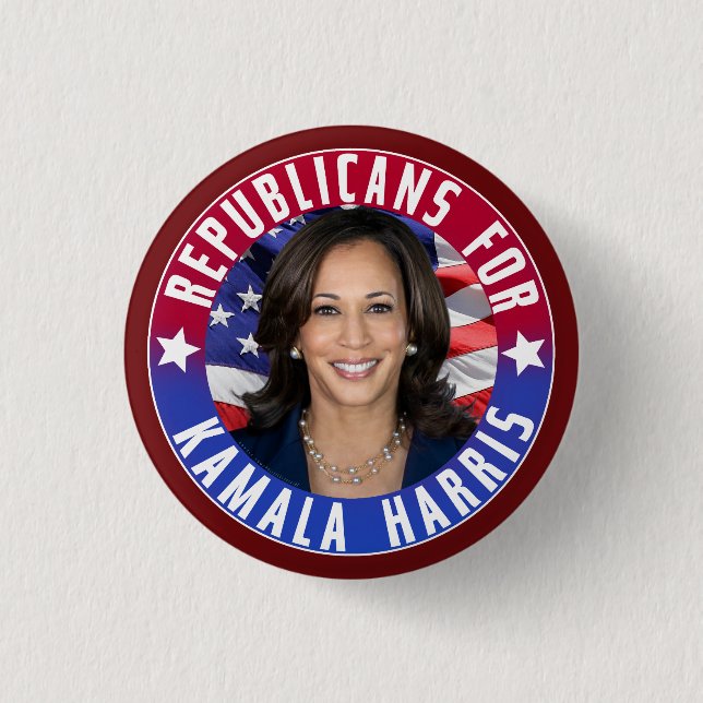Republikaner für Kamala Harris Präsident Foto 2024 Button (Vorderseite)