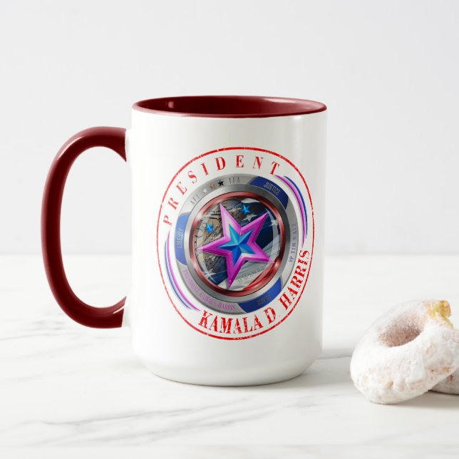Republikaner Harris-Walz Medallion-Tasse mit zwei  Tasse (Mit Donut)