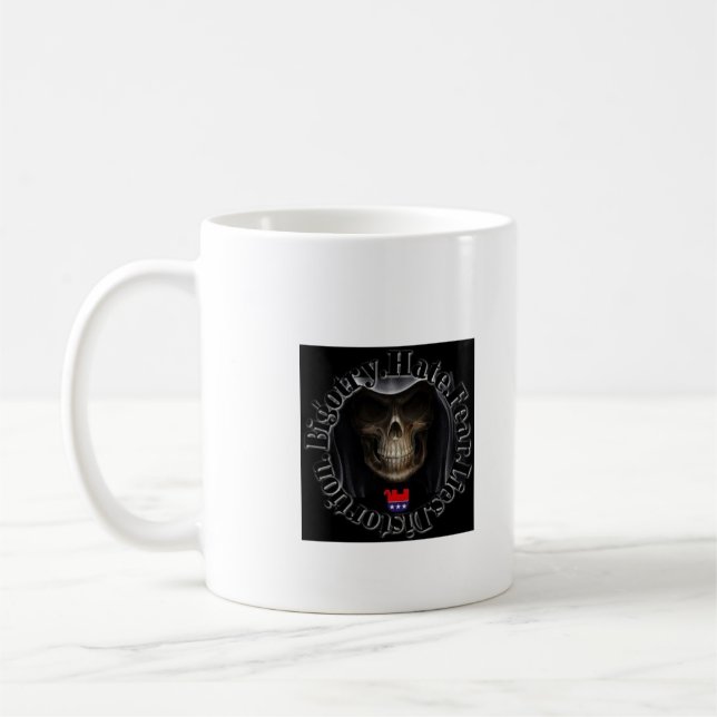 Republikanische Fanatismus-Hass-Furcht-Lügen und Kaffeetasse (Links)