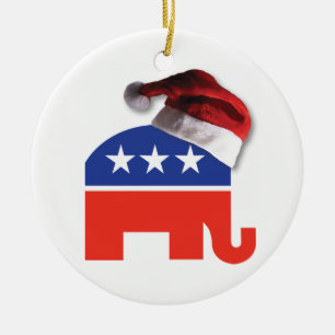 Republikanischer Elefant, der einen Weihnachtsratt Keramik Ornament