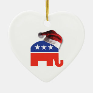 Republikanischer Elefant mit einem Weihnachtshut Keramik Ornament
