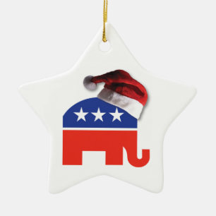 Republikanischer Elefant mit einem Weihnachtshut Keramik Ornament