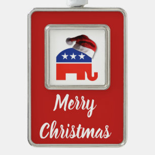Republikanischer Elefant mit einem Weihnachtshut Rahmen-Ornament Silber