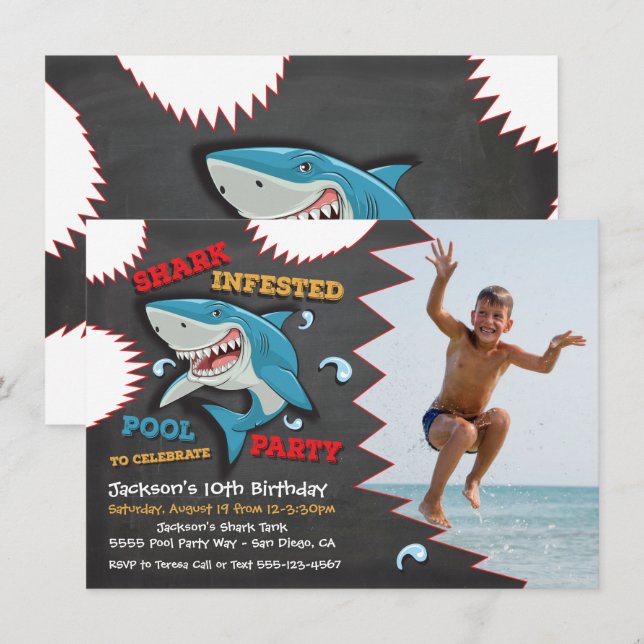 Requin Anniversaire Piscine Fête Invitations (Devant / Derrière)