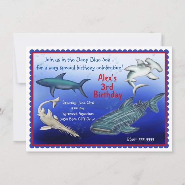 Requin Frenzy Invitations d'anniversaire (Devant)