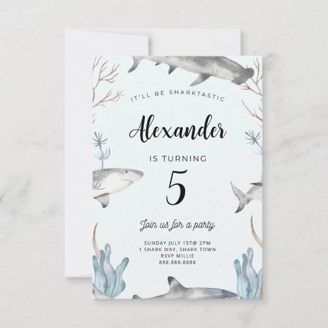 Requin sous la mer Anniversaire Invitation Enfants (Devant)