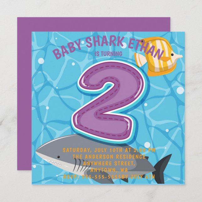Requin sous la mer Invitation fête d'anniversaire  (Devant / Derrière)