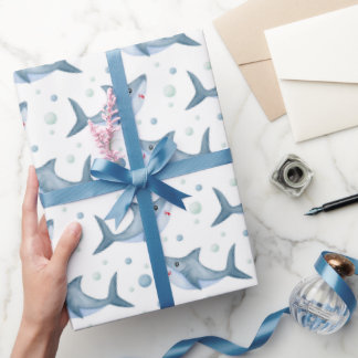 Requin sous la mer Papier cadeau blanc