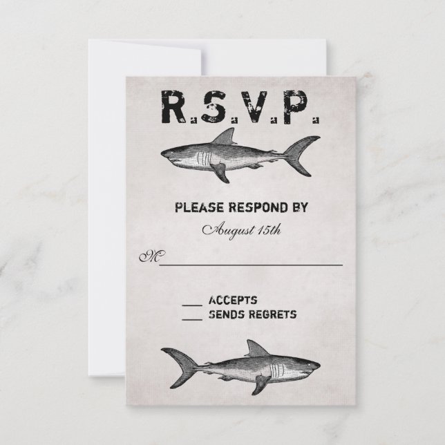Requin vintage ~ Ocean Beach Wedding RSVP (Devant)