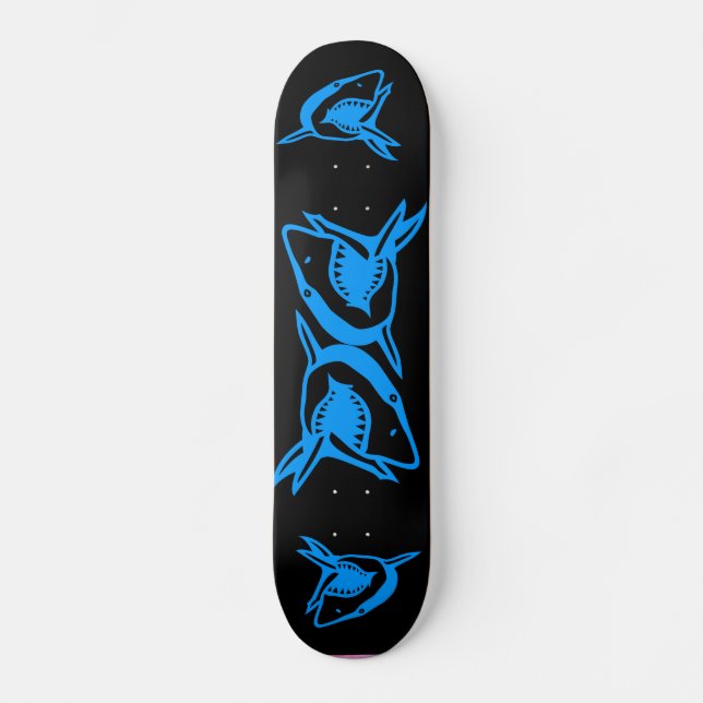 requins bleu et noir skateboard deck (Recto)