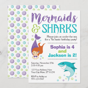 Requins et sirènes Invitation d'anniversaire