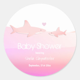Requins mignons et rose océan | Sticker Baby showe